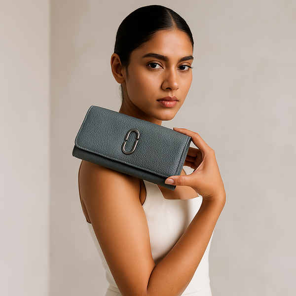 Grey Textured Leather Clutch Wallet for Women Stylish, Compact & Elegant.
