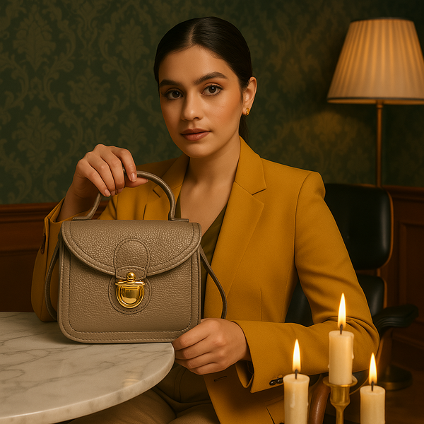 Taupe Mini Leather Crossbody Sling Bag for Women Chic & Versatile Purse with Gold Hardware.
