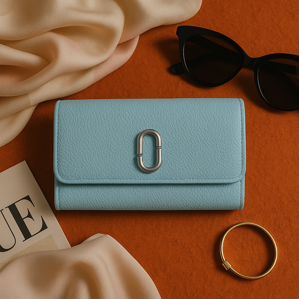 Blue Textured Leather Clutch Wallet for Women Stylish, Compact & Elegant.