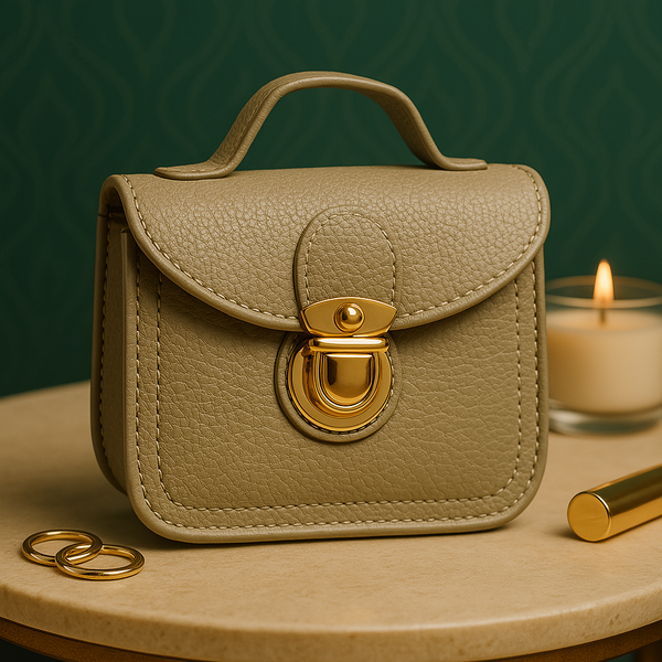 Taupe Mini Leather Crossbody Sling Bag for Women Chic & Versatile Purse with Gold Hardware.