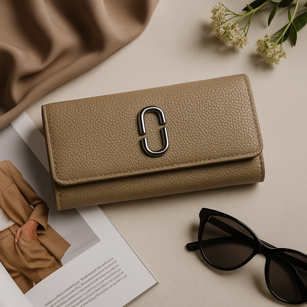 Taupe Textured Leather Clutch Wallet for Women Stylish, Compact & Elegant.