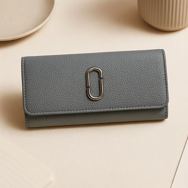 Grey Textured Leather Clutch Wallet for Women Stylish, Compact & Elegant.