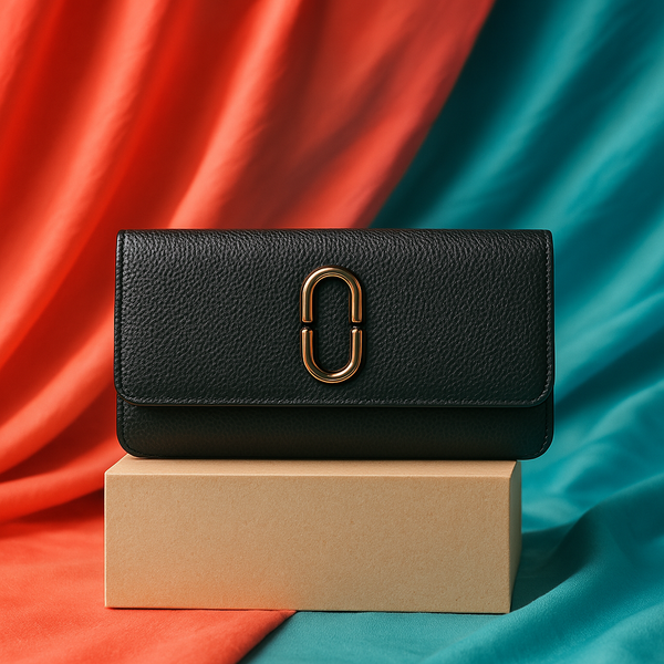 Black Textured Leather Clutch Wallet for Women Stylish, Compact & Elegant